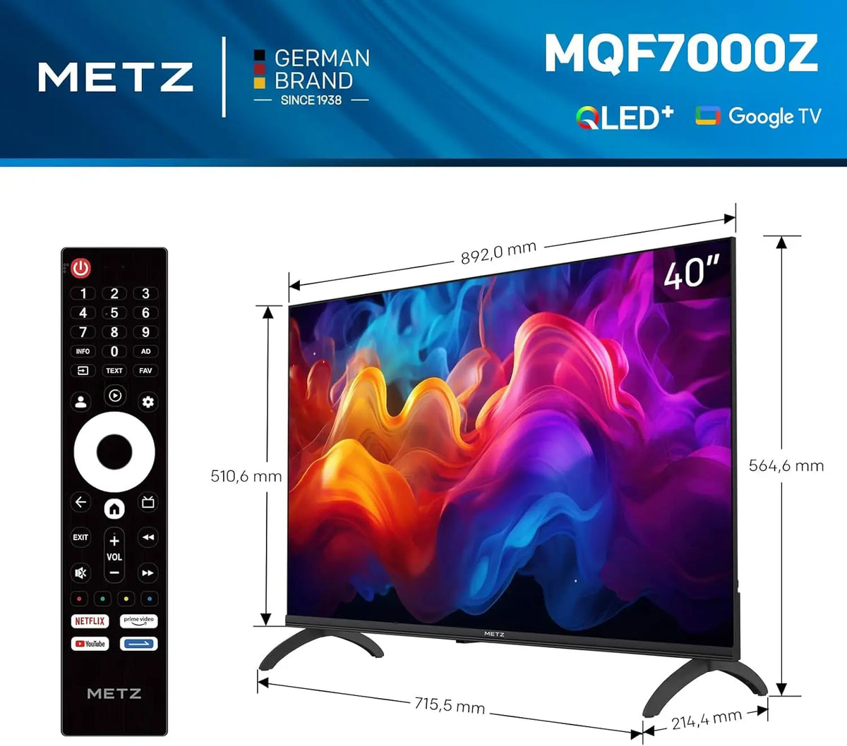 Metz Qled 32" 40 Inch Smart Led Tv Google Tele Hdr 10 Dolby Audio Bluetooth 5.1 Eyecare Tuner 2025 32Mqf7030Z