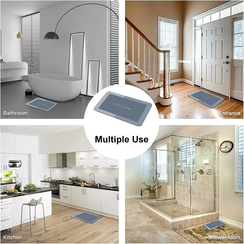 Diatomaceous Earth Bath Mat Ultra Absorbent Non Skid Rapid Drying Soft Floor Mat for Bathroom Shower Laundry Bedroom Kitchen RV