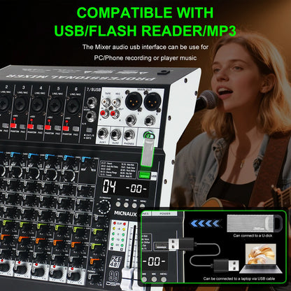 FULUODE X1-seriens ljudmixer med Bluetooth och 99 DSP-effekter
