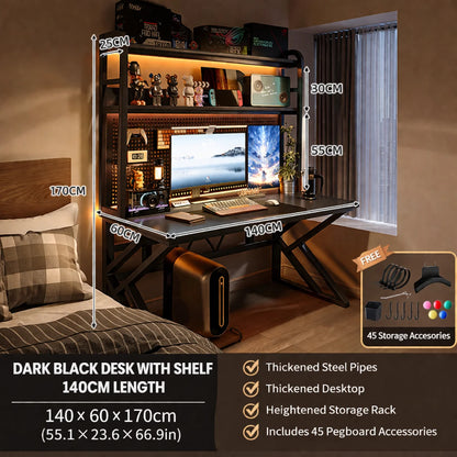 Gaming Desk with Bookshelf and Pegboard Computer Desk with Storage Shelf Home Office Study Desk for Bedroom Small Space