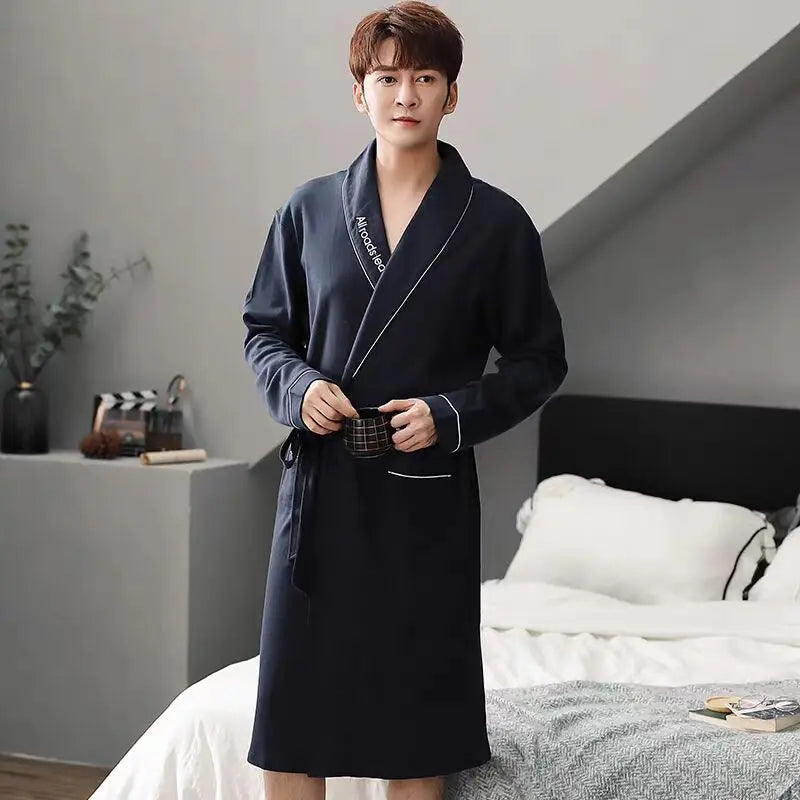 Herr Badrock Lång Kimono – 100% Bomull Rutig Höst, 6 Motiv M–4XL