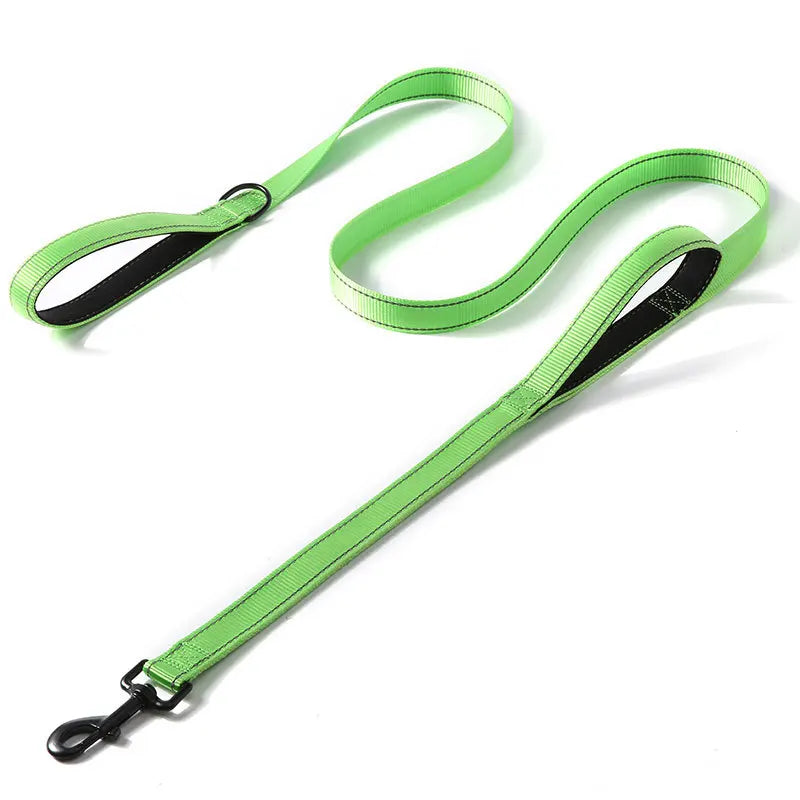 Hundkoppel i nylon med två handtag – reflekterande träningskoppel 120, 150 eller 180 cm