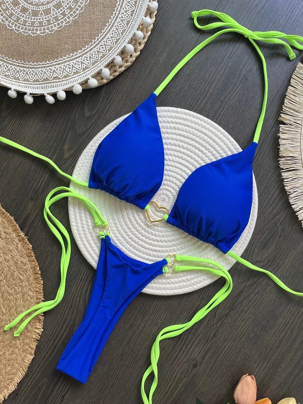 Sexy Halter Solid Color Low Waist Bikini Set Women's Swimsuit Two-piece Triangle Thong Swimwear Bathing Suit Brazilian Biquinis