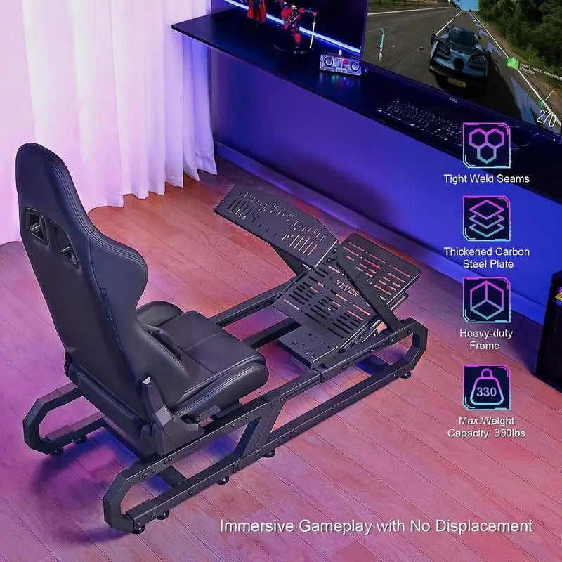Racing Wheel Stand Steel Sim Cockpit for Logitech G923 G920 G29 Thrustmaster T248P Adj Wheel/Pedal 330lb Compact