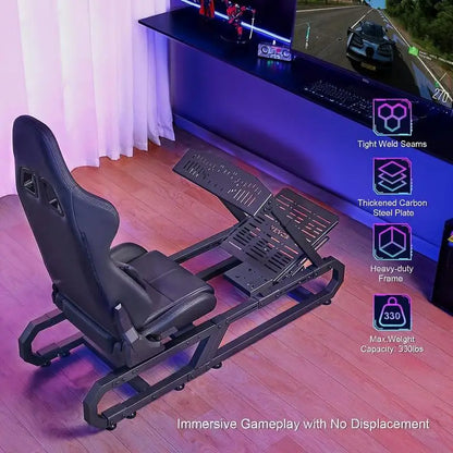 Racing Wheel Stand Steel Sim Cockpit for Logitech G923 G920 G29 Thrustmaster T248P Adj Wheel/Pedal 330lb Compact