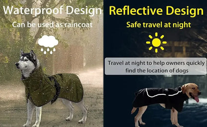 ATUBAN Dog Jacket Waterproof Dog Raincoat Cold Weather Reflective Jacket with Soft Fleece Lining Warm Outerwear for Pet Outdoors
