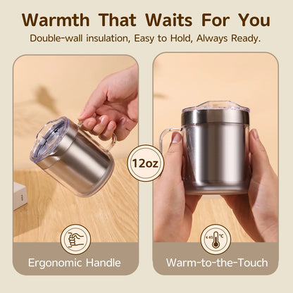 Self-Heating Coffee Cup Warmer Set 55°C(131°F) Thermostatic Heater Double Layer Food Grade 12oz Coffee Mug for Office Home Gifts