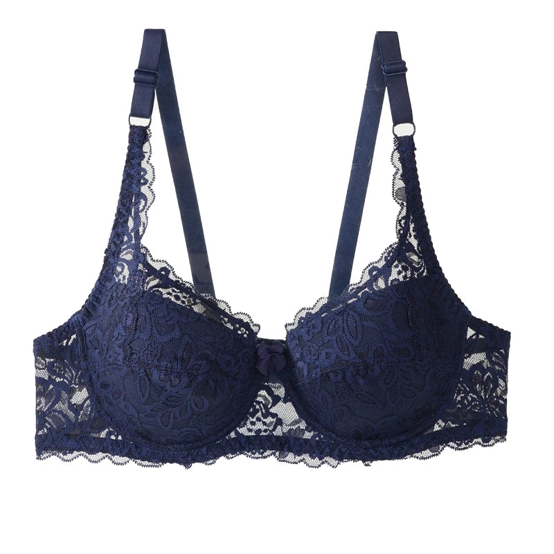 Sexy Push Up Lace Bras Women Thin Cotton Lined Underwire 38-44 C/D Cup Breathable Bralette Hollow Out Floral Underwear Plus Size
