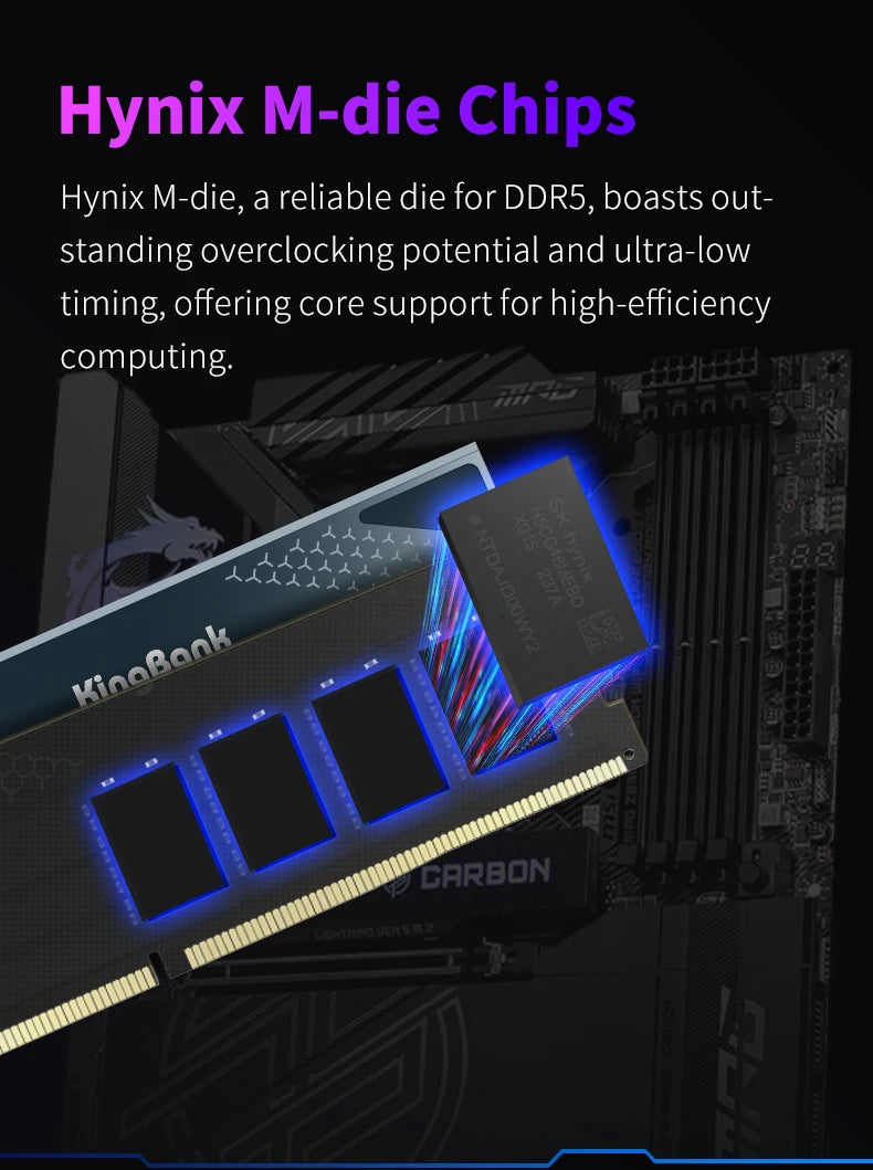 KingBank KFXB Series DDR5 Memory 24GBx2 6800MHz 6000MHz Dual Channel for Gaming And Overclocking with Heatsink Black