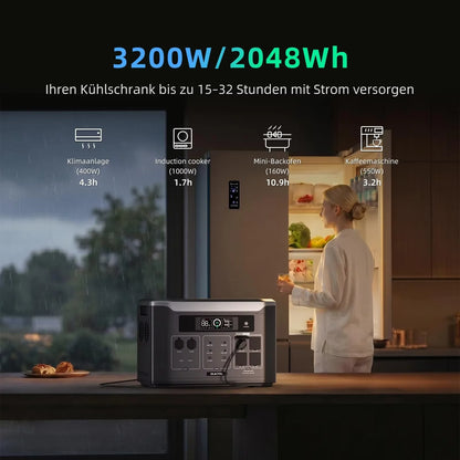 OUKITEL BP3000E Portabel Kraftstation – 2048Wh, 3200W Ren Sinusvåg, LiFePO4, UPS, 220V EU, Sol & Väggladdning