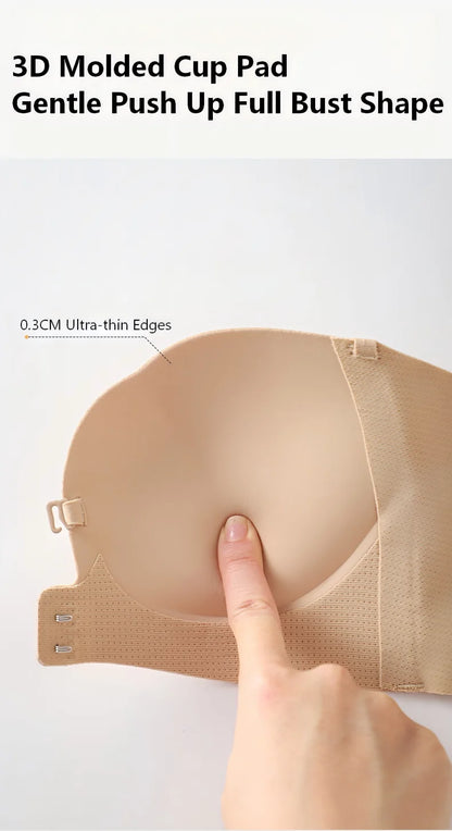 Wireless Strapless Bra Women Double Front Buckle 6Point AntiSlip 3Level 3D Molded Petal Deep V Seamless Multiway Pushup Bra 1PC