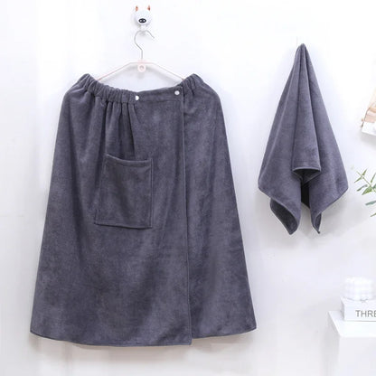 Men's Bath Robe Thickened Ultra-fine Fiber Absorbent One-piece Hotel Towel with Buckle Beach Skirt for Adults in Various Colors