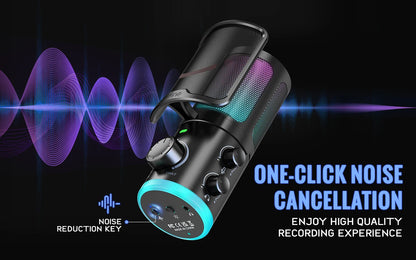 FIFINE USB Gaming Microphone with Noise Cancellation/RGB/Gain&Balance Knob,Condenser Mic for Streaming Podcasting-Ampligame AM6