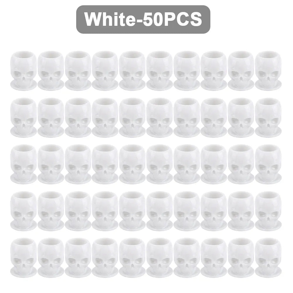 200/100/50PCS Disposable Skull Tattoo Ink Cups Black/White/Pink/Blue Pigment Container Plastic Ink Holder Tattoo Accessories
