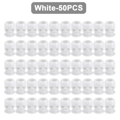 200/100/50PCS Disposable Skull Tattoo Ink Cups Black/White/Pink/Blue Pigment Container Plastic Ink Holder Tattoo Accessories