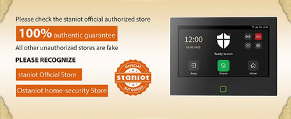 Staniot SecPanel 7" 4G WiFi Larmsystem – 5000mAh Batteri 120dB Siren Alexa Google 150 Zoner Tuya App 10 Språk CE RoHS