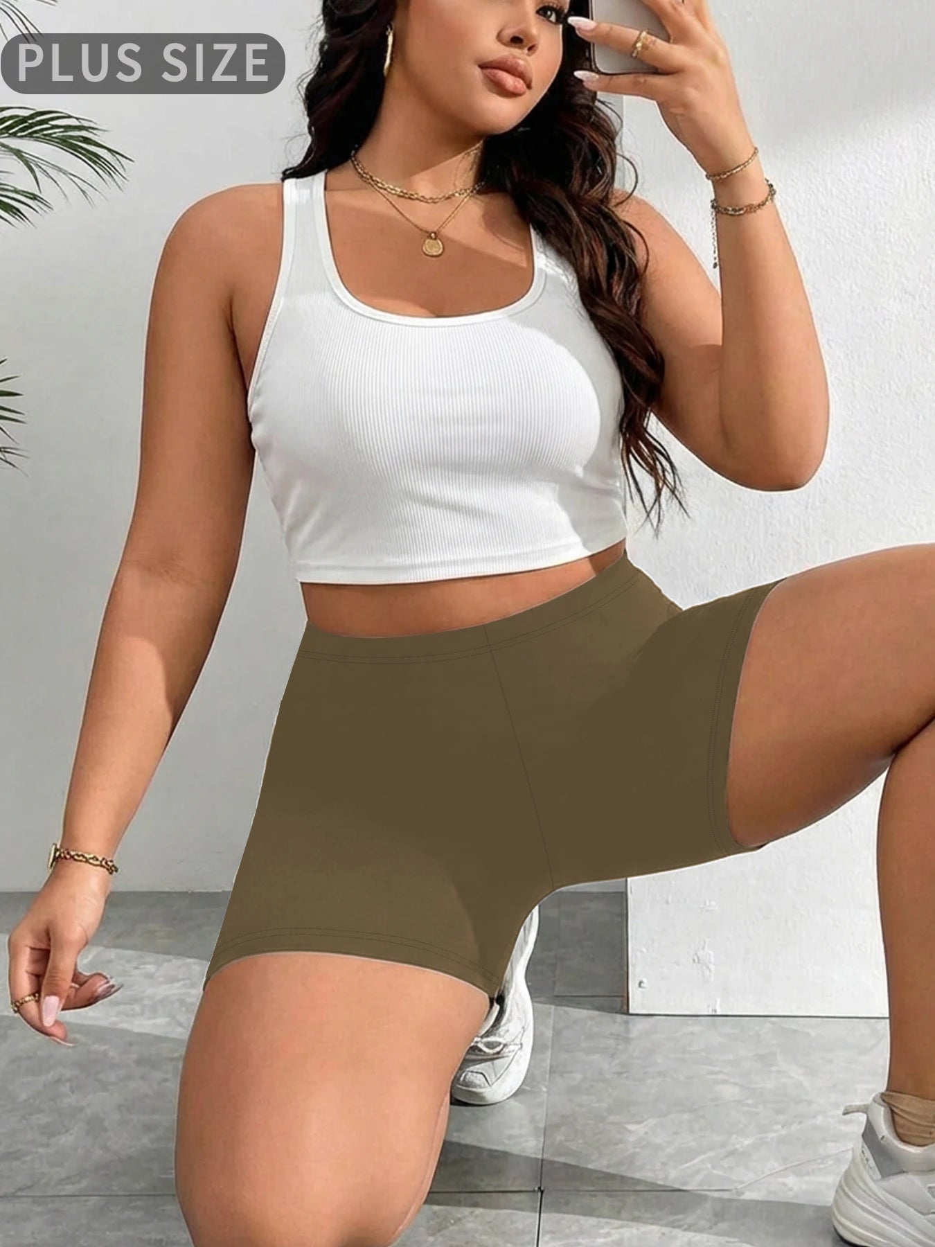 Dam Plus Size Biker Shorts Träning – Mjuk Högsträck Squat Proof Yoga Gym Fitness Knälång, 9 Färger 1XL–4XL
