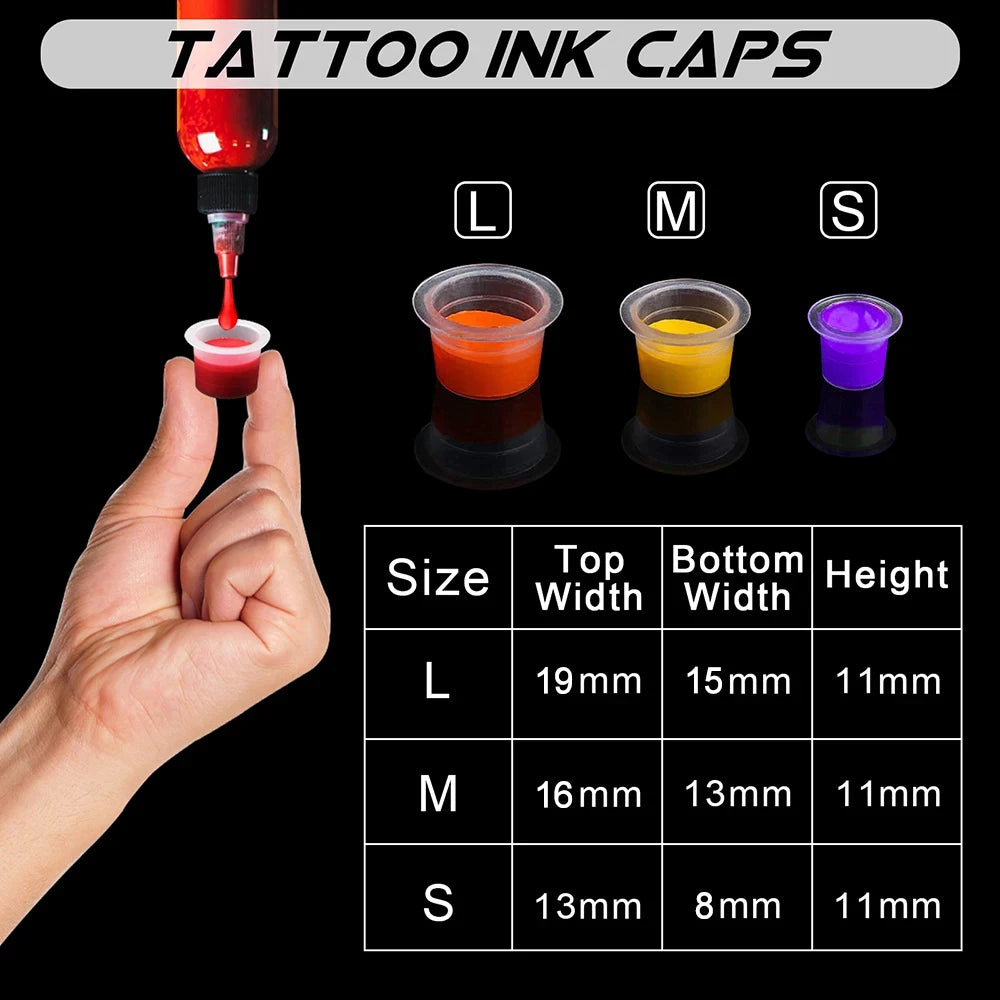 1000/100pcs Disposable Tattoo Ink Cups S/M/L Plastic Clear Holder Container Cap for Tattoo Pigment Permanent Makeup Accessories