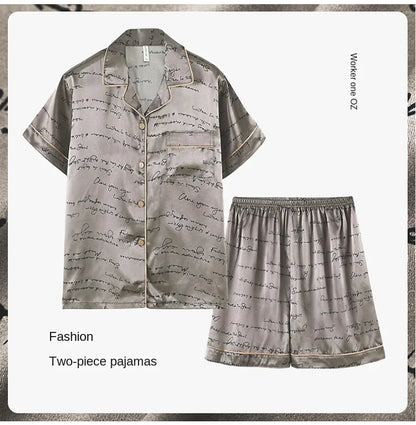 Fashion Summer Autumn 3 Piece Silk Men Pajamas Set Short Sleeve Shorts Oversize Homewear Lapel Collar Loungewear Pijamas for Man