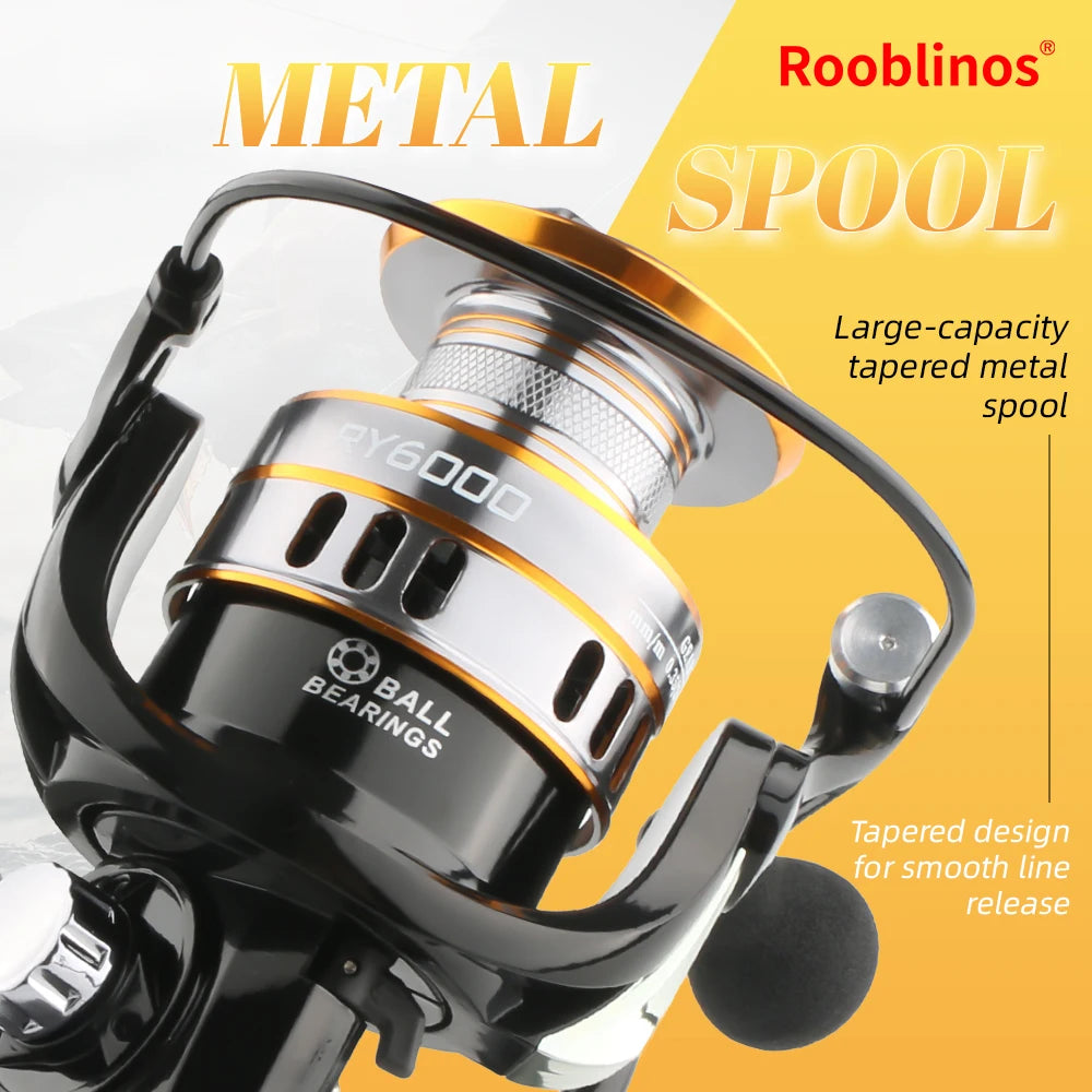ROOBLINOS RY Spinningrulle 5.2:1 – Mjukt EVA-handtag Nylon Hav & Sötvatten, Storlek 1000–7000