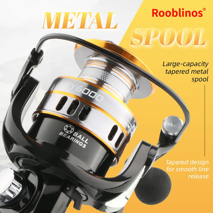 ROOBLINOS RY Spinningrulle 5.2:1 – Mjukt EVA-handtag Nylon Hav & Sötvatten, Storlek 1000–7000