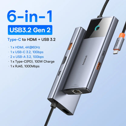 Baseus USB-C-hubb med HDMI, USB 3.2 och flera anslutningar
