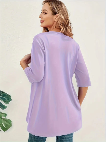 Dam Plus Size Elegant Kofta – Halvlång 3/4-ärm Hög Stretch Öppen Casual Höst/Vinter, 9 Färger XL–4XL