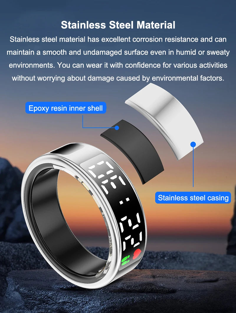 Smart Ring For Men Women Heart Rate Blood Oxygen Monitor Multi 5ATM & IP68 Waterproof Sports Ring Sleep Fitness For Android IOS