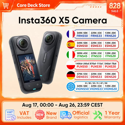 Insta360 X5 Waterproof Action Camera 8K 360° HDR Video Enhanced Low Light Replaceable Lenses 3H Battery Life Triple AI Chip