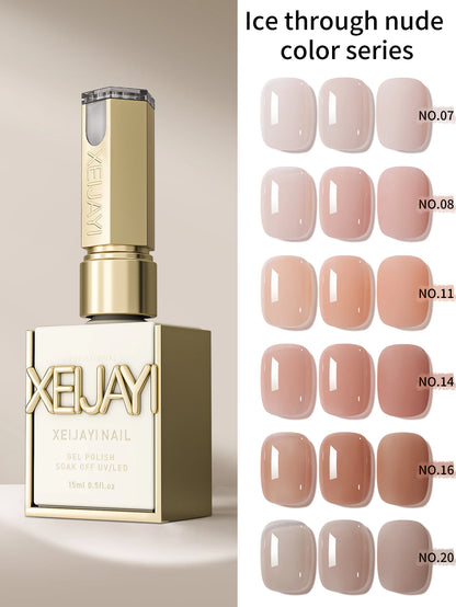 1/6Pcs 15ml Jelly Ice Nude Peelable Polish, UV/LED - Set, Formaldehyde - Free. Oval, Glossy. Good for Salon & DIY