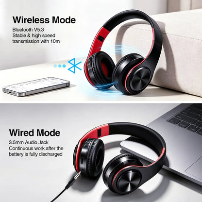 Wireless Bluetooth Headphone HI-FI Stereo Over-ear Earphone Foldable Gaming Music Headset TF Card with Mic Noise Cancelling