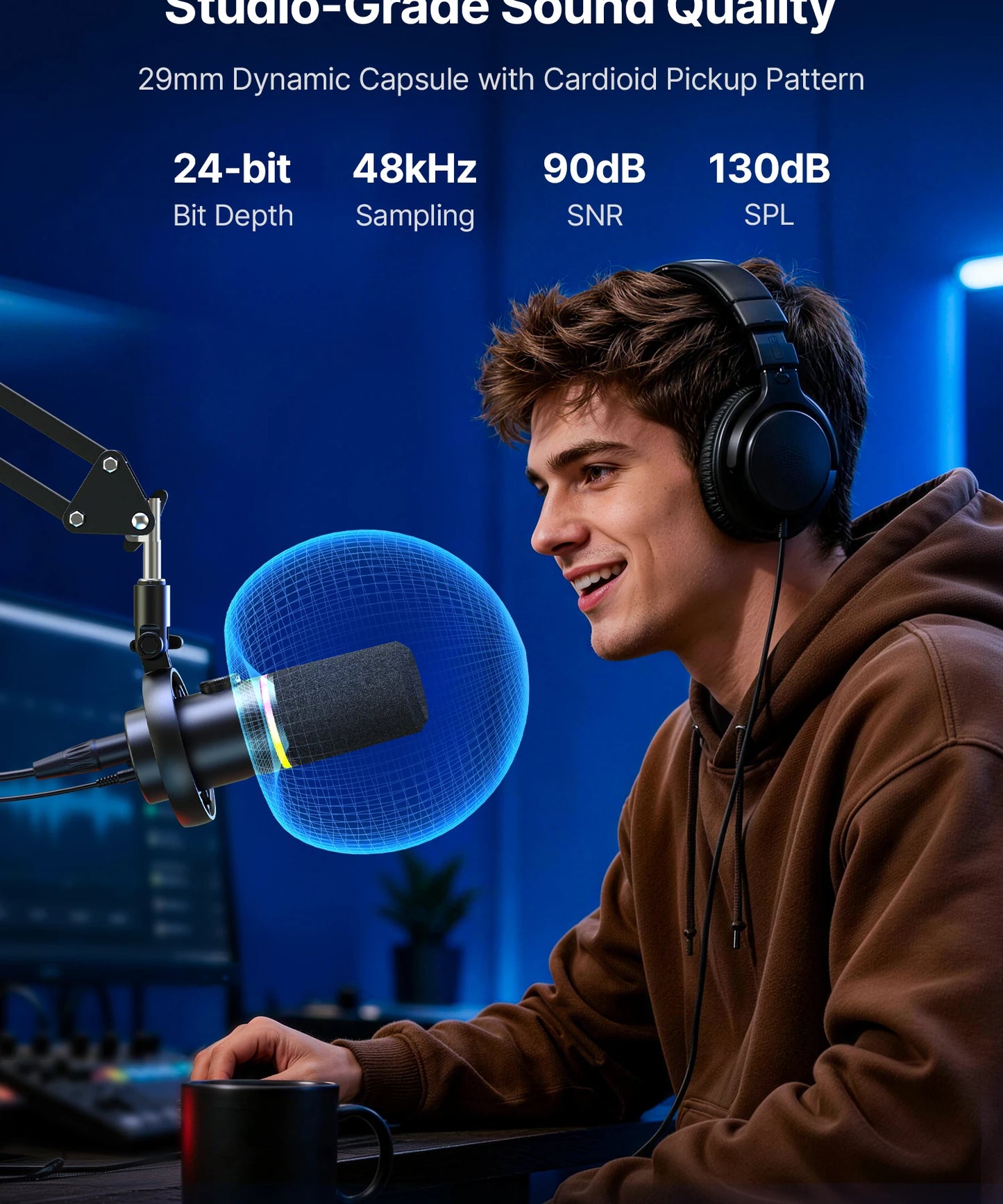 BOYA CastMic S60 USB/XLR Dynamic Microphone with RGB for Gaming, Streaming, Podcasts Studio Grade 4 in 1 Support Phone PC Laptop
