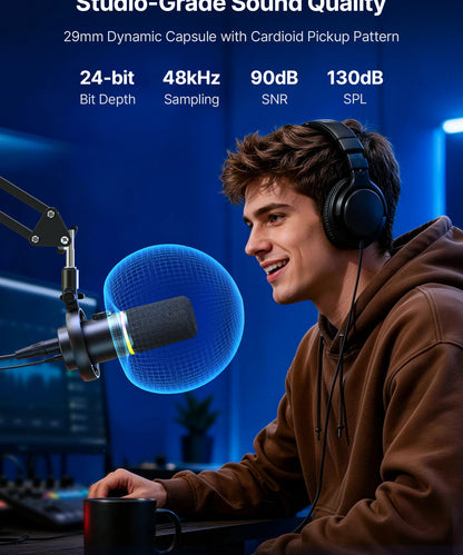 BOYA CastMic S60 USB/XLR Dynamic Microphone with RGB for Gaming, Streaming, Podcasts Studio Grade 4 in 1 Support Phone PC Laptop