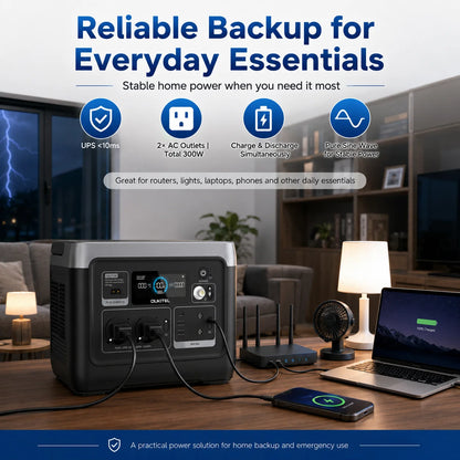 OUKITEL P1001E 1004.8Wh LiFePO4 Power Station｜300W(600W Peak) 230V Pure Sine Wave, 10ms UPS, 3H Fast Charging, 200W Solar Input, 8000 Cycles. Portable Backup Power for Camping, Motorhomes, Van Life, Travel, Fishing, Home Blackouts & Off-Grid Use