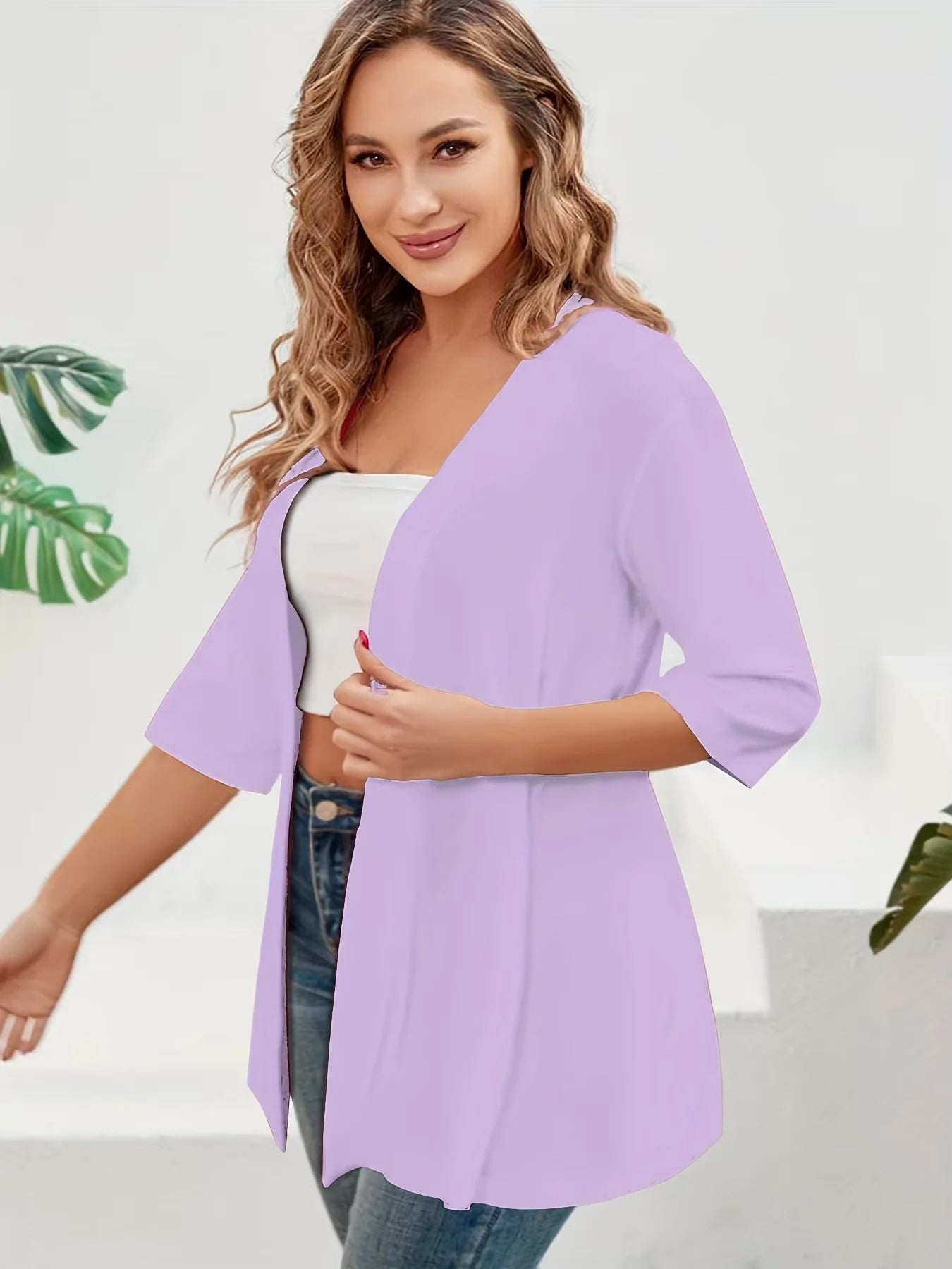 Elegant plus Size Women's Cardigan Half Sleeve Medium to Long Light Elastic Autumn Winter Fashion for Europe And America