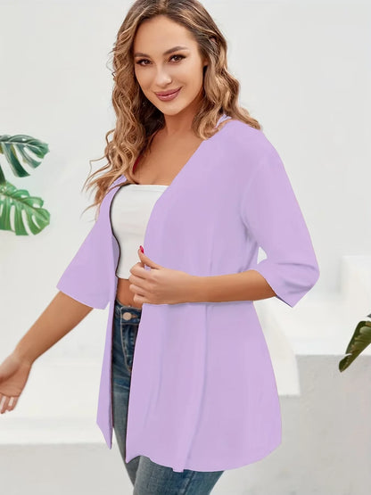 Elegant plus Size Women's Cardigan Half Sleeve Medium to Long Light Elastic Autumn Winter Fashion for Europe And America