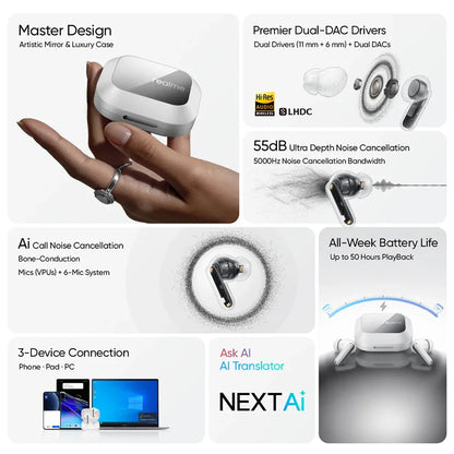 realme Buds Air 8 Pro trådlösa in-ear-hörlurar med ANC och laddningsfodral