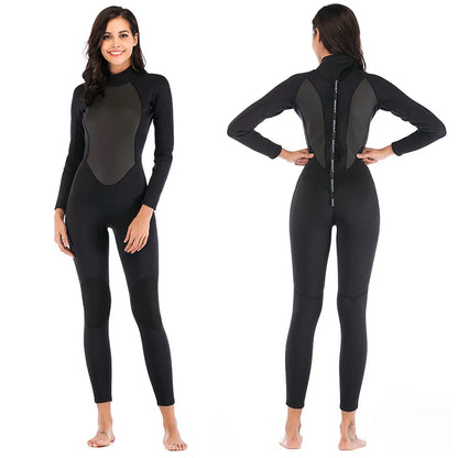 Womens 3mm Neoprene Long Sleeves Wetsuit One-piece Diving Suit Back Zip for Scuba Diving Snorkeling Surfing Swim Spearfishing