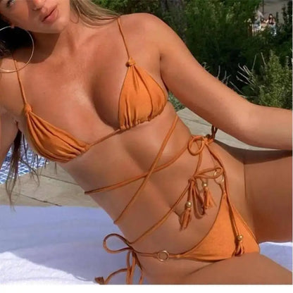 Cikini-Three-Point Bra for Women, Swimsuit Tie Rope, Swimming Pool Wear, Sexy Bikini, Hot Selling, New Fashion, 2022