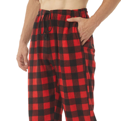 Herr Fleece Pyjamasbyxor – Mjuka Varma Rutiga med Fickor, 3 Färger M–XXL