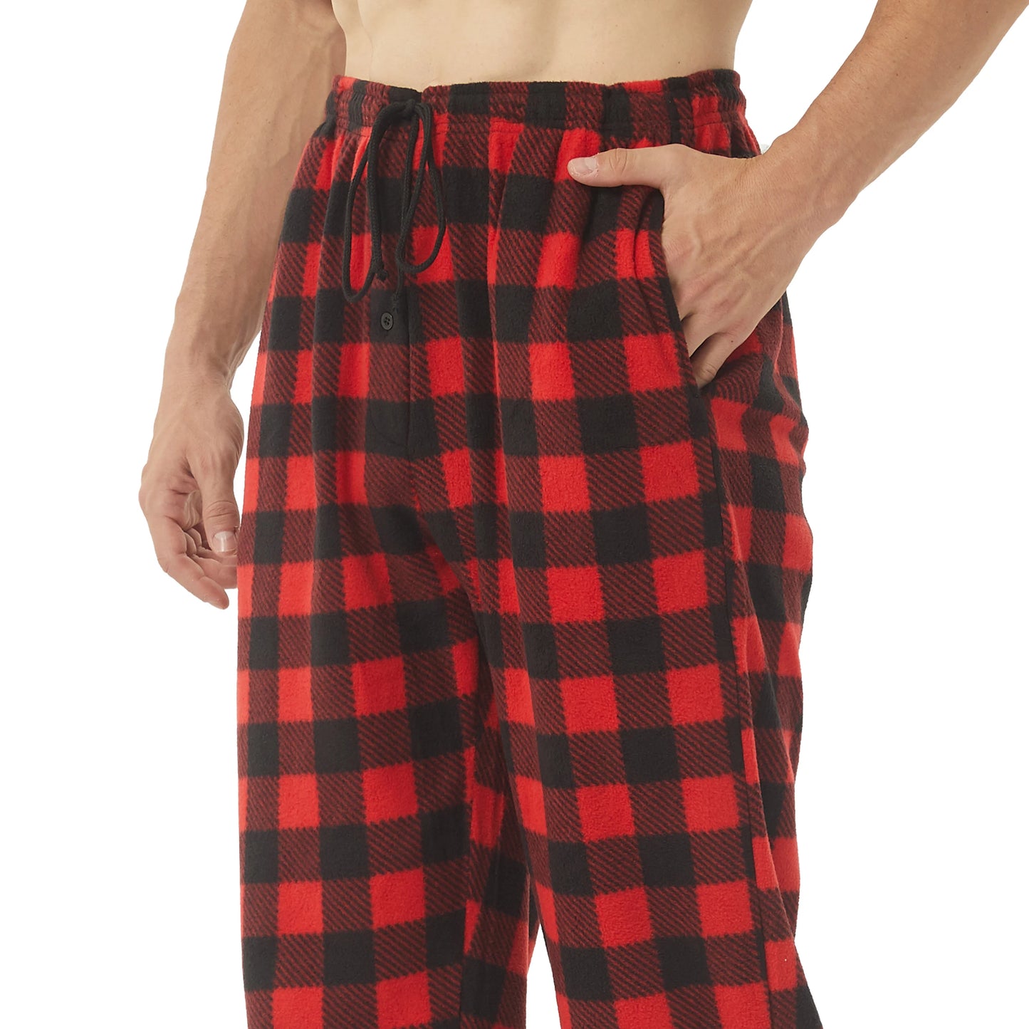 Herr Fleece Pyjamasbyxor – Mjuka Varma Rutiga med Fickor, 3 Färger M–XXL