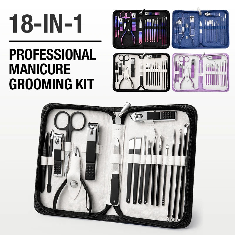 Professionellt Nagelklippare Set 18 delar – Rostfritt Stål Manikyr Pedikyr Dragkedjefodralet Unisex, 4 Färger