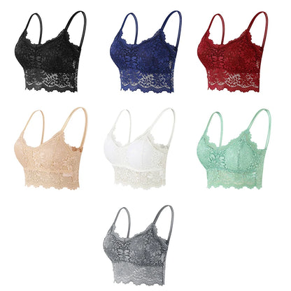 3PCS Women's Lace Bras Top Comfortable Bralette Solid Color Sexy Underwear Vest Female Hollow Out Wireless Lingerie Seamless Bra