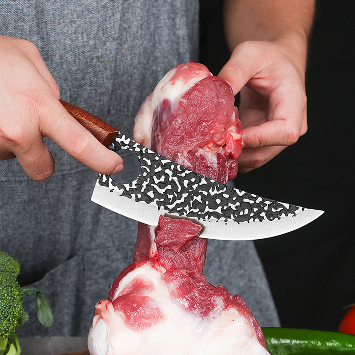 Handsmitt Kockkniv Professionell – Urbeningskniv Slaktarkniv Rostfritt Stål Kök, Valfritt med Bryne/Knivskydd