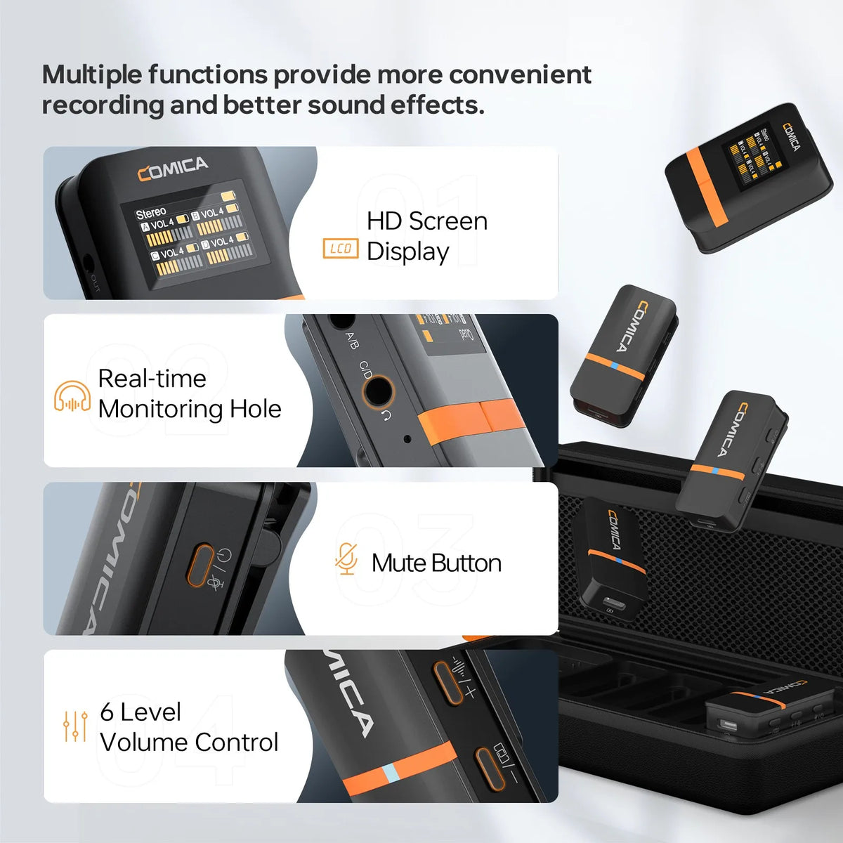 COMICA Vimo Q Four channel Mini Wireless Microphone Wireless Lavalier Microphone With Charging Case for Camera Smartphone PC