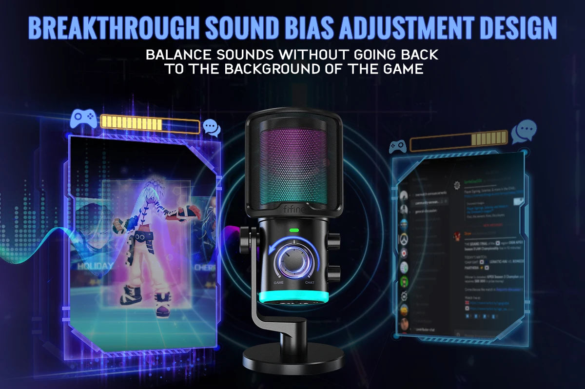 FIFINE USB Gaming Microphone with Noise Cancellation/RGB/Gain&Balance Knob,Condenser Mic for Streaming Podcasting-Ampligame AM6