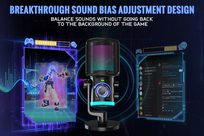 FIFINE USB Gaming Microphone with Noise Cancellation/RGB/Gain&Balance Knob,Condenser Mic for Streaming Podcasting-Ampligame AM6