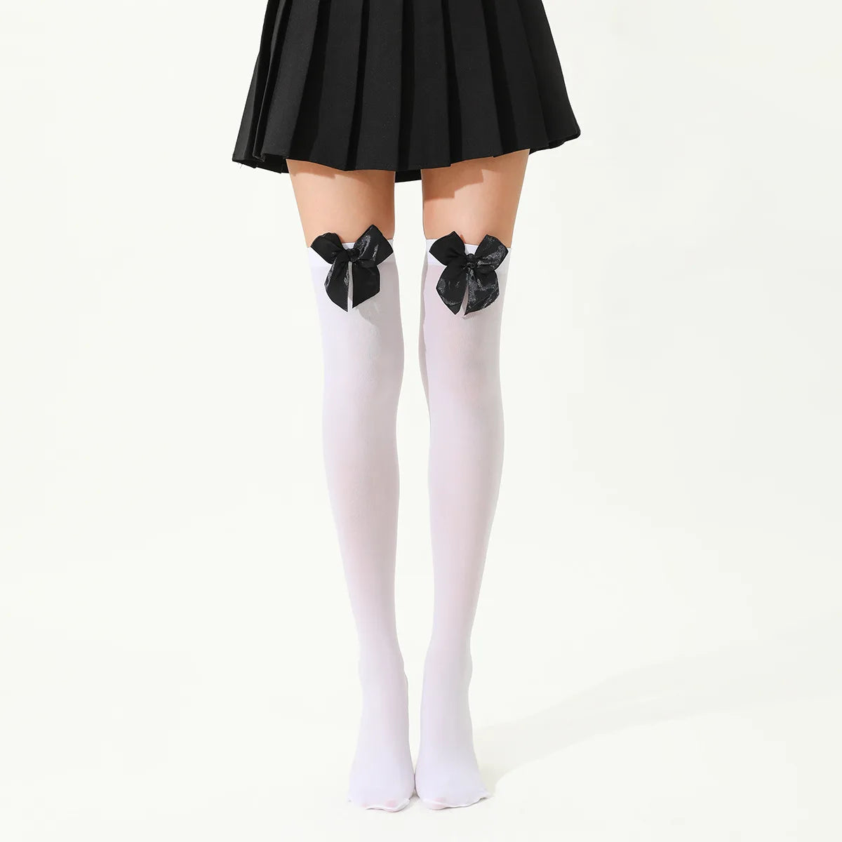 Dam Overknee Strumpor med Satinrosett – Elastiska Spets Tights Kväll & Fest, 3 Färger