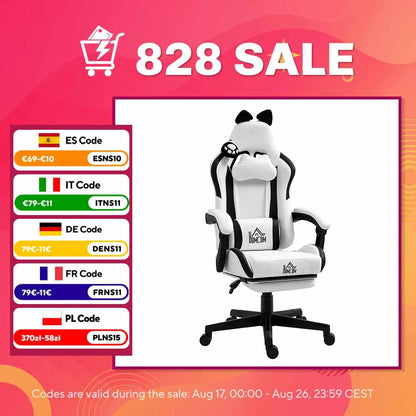 Homcom Gaming Chair with Adjustable Height Ears and Retractable Footrest