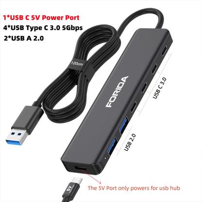 FORIDA Aluminum USB C Hub 3.2 and 3.0 10Gbps USB C HDMI Splitter PD 100W Power Charging USB 3.2 Gen2 Adapter for Laptop PC